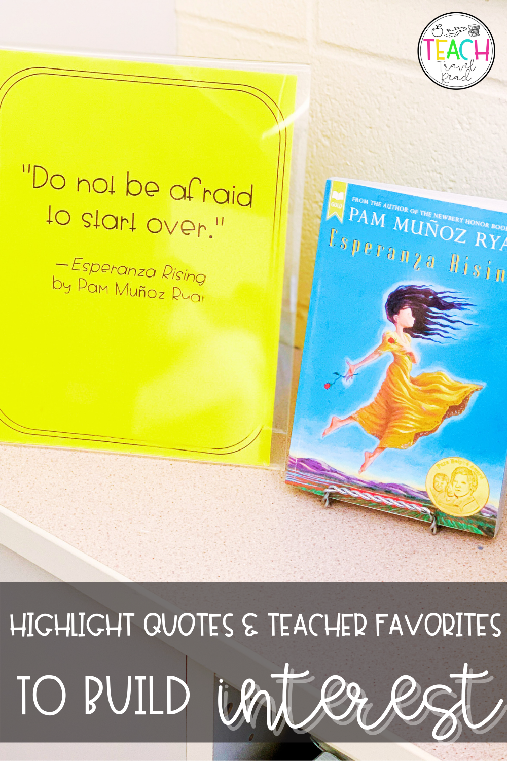 esperanza rising book on display and a quote from the book
