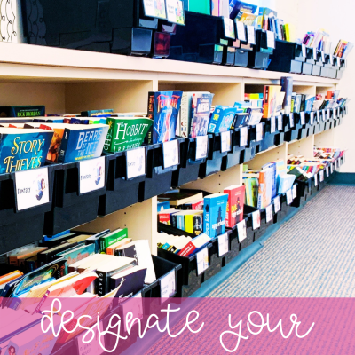 organize classroom library with black book bins